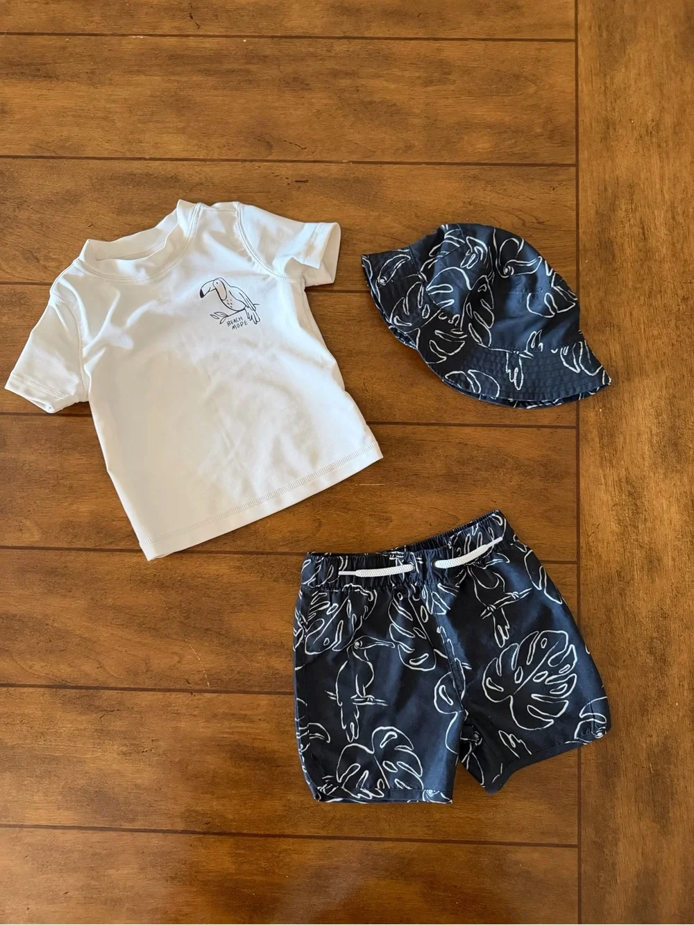Carter's White Rash Guard Set with Tropical Shorts & Bucket Hat